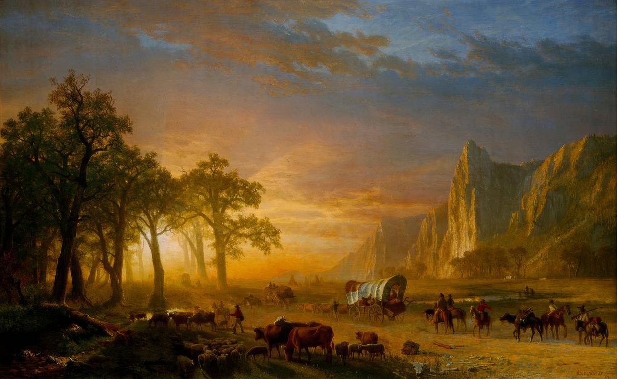 Emigranter krydser sletterne af Albert Bierstadt