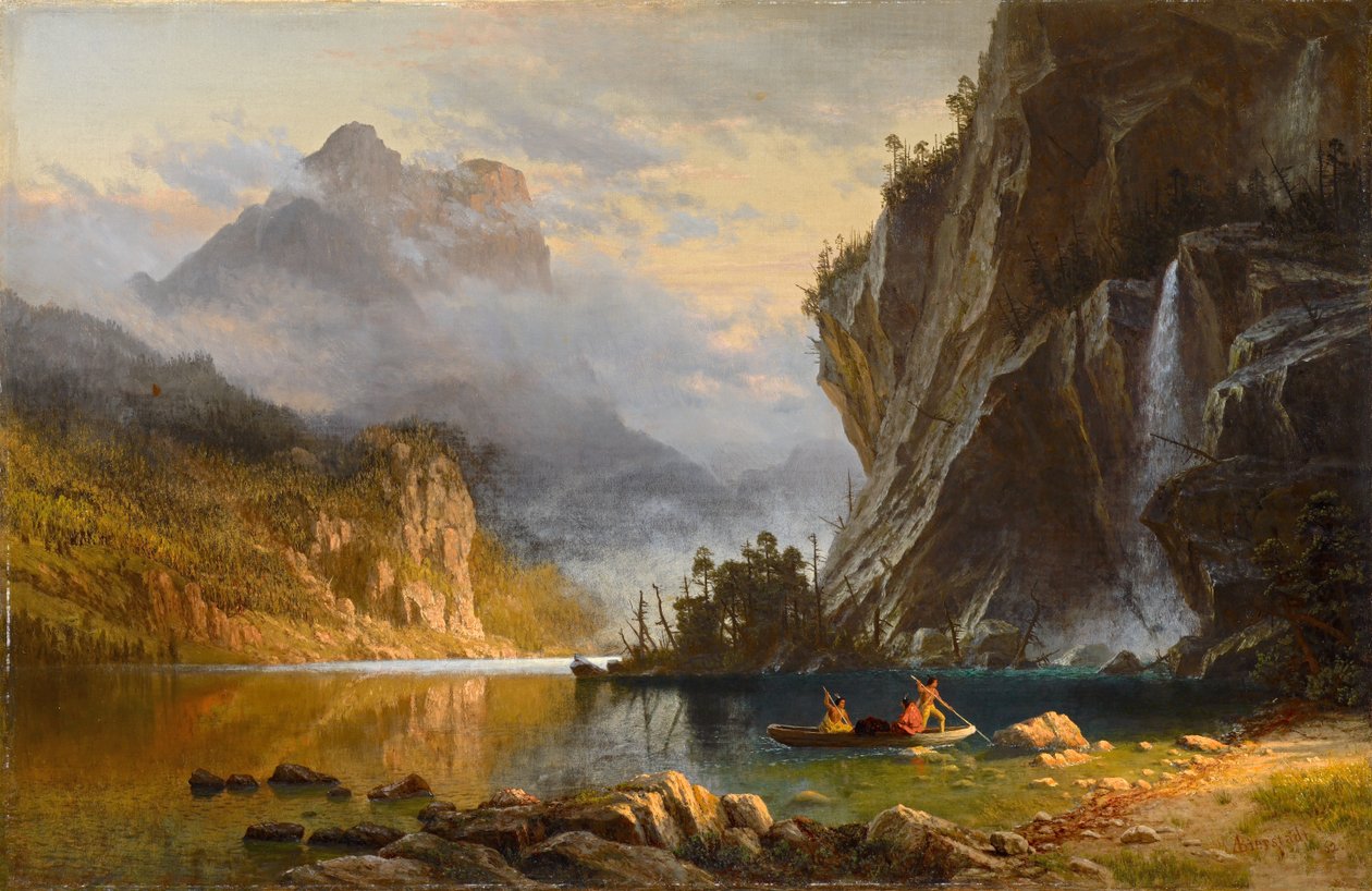 indianere spydfiskeri af Albert Bierstadt