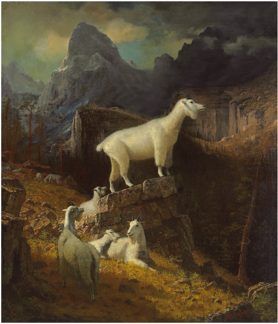 Rocky Mountain Goats, ca. 1885 (olie på lærred) af Albert Bierstadt