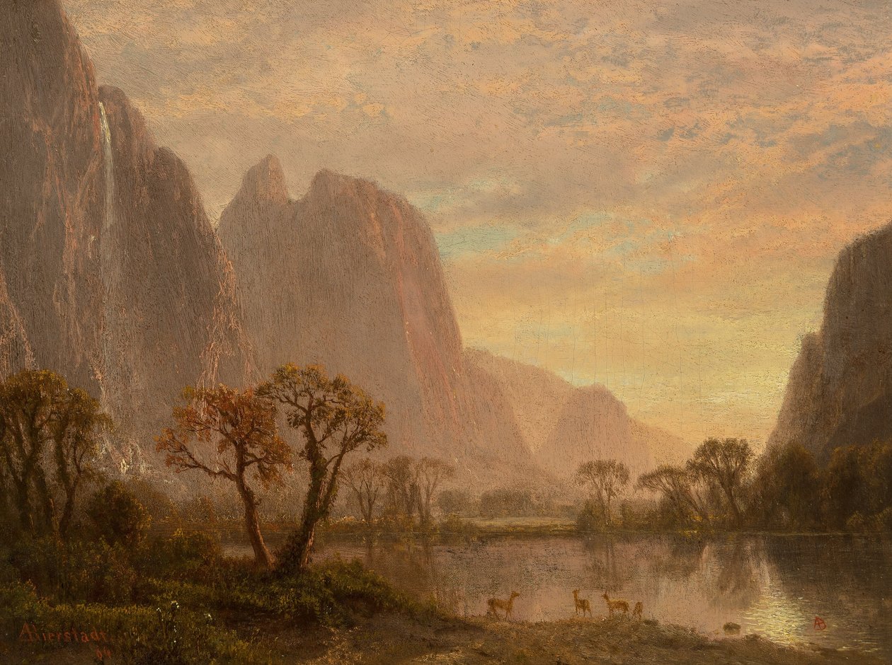 Sentinel Falls og Cathedral Peaks i Yosemite Valley af Albert Bierstadt