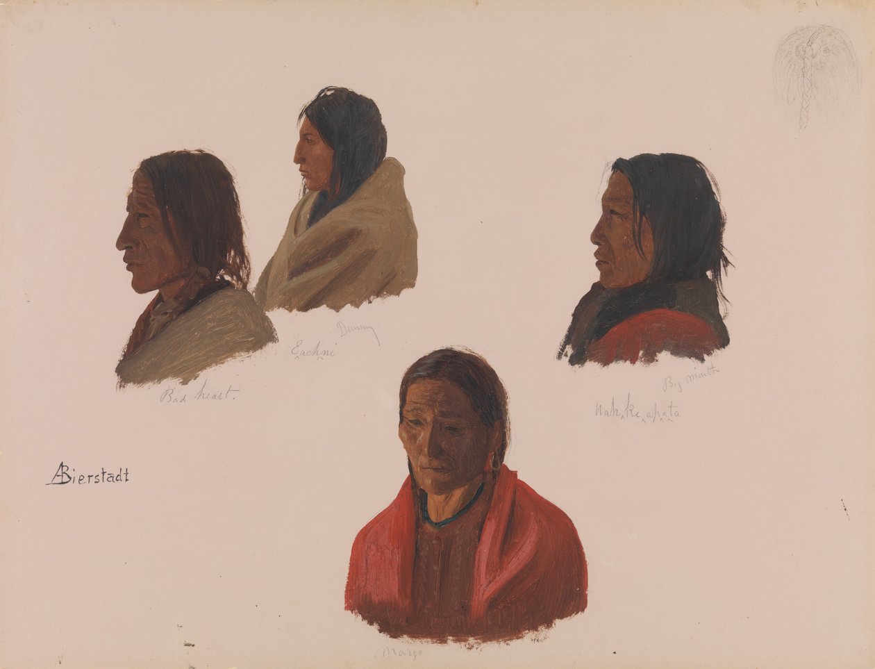 Studier af indiske høvdinge lavet på Fort Laramie, ca. 1859. af Albert Bierstadt