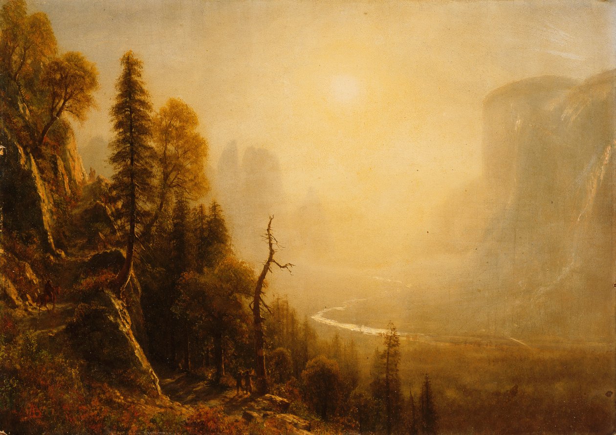 Undersøgelse for Yosemite Valley, Glacier Point Trail, af Albert Bierstadt