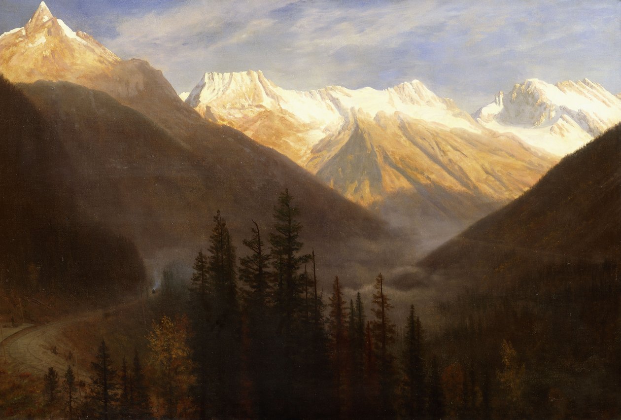 Solopgang fra Glacier Station, ca. 1890 af Albert Bierstadt