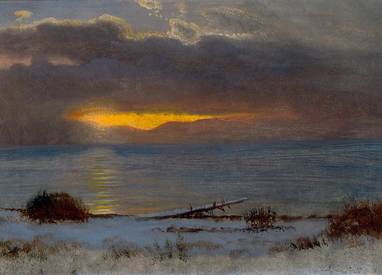 Solopgang ved Lake Tahoe, Californien 1872 (Olie på papir) af Albert Bierstadt