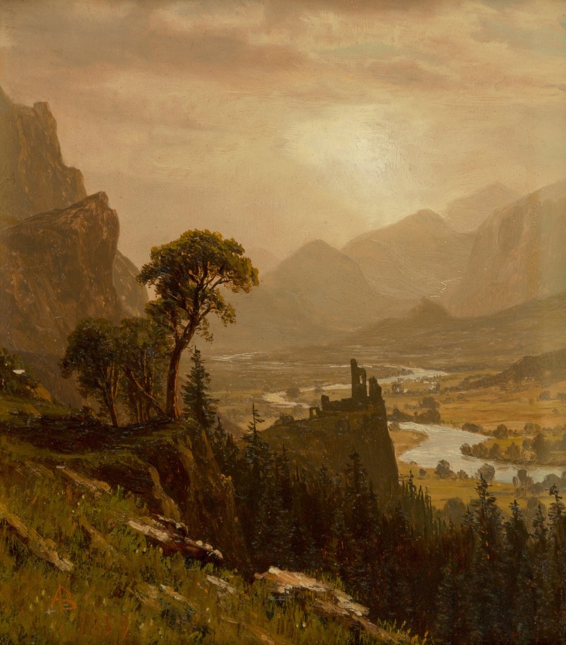Solnedgang på bjerget af Albert Bierstadt