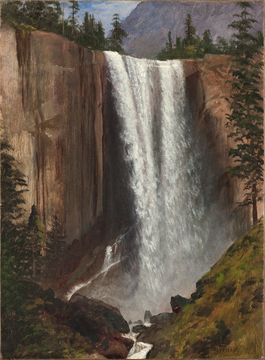 Vernal Falls, 1863 (olie på papir, monteret på lærred) af Albert Bierstadt