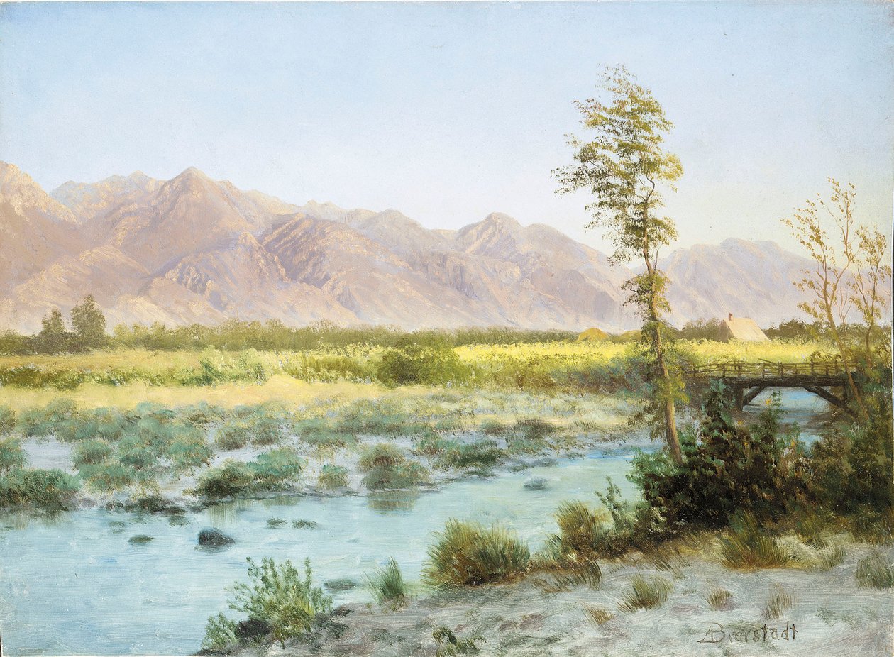 Western Landscape (olie på papir) af Albert Bierstadt