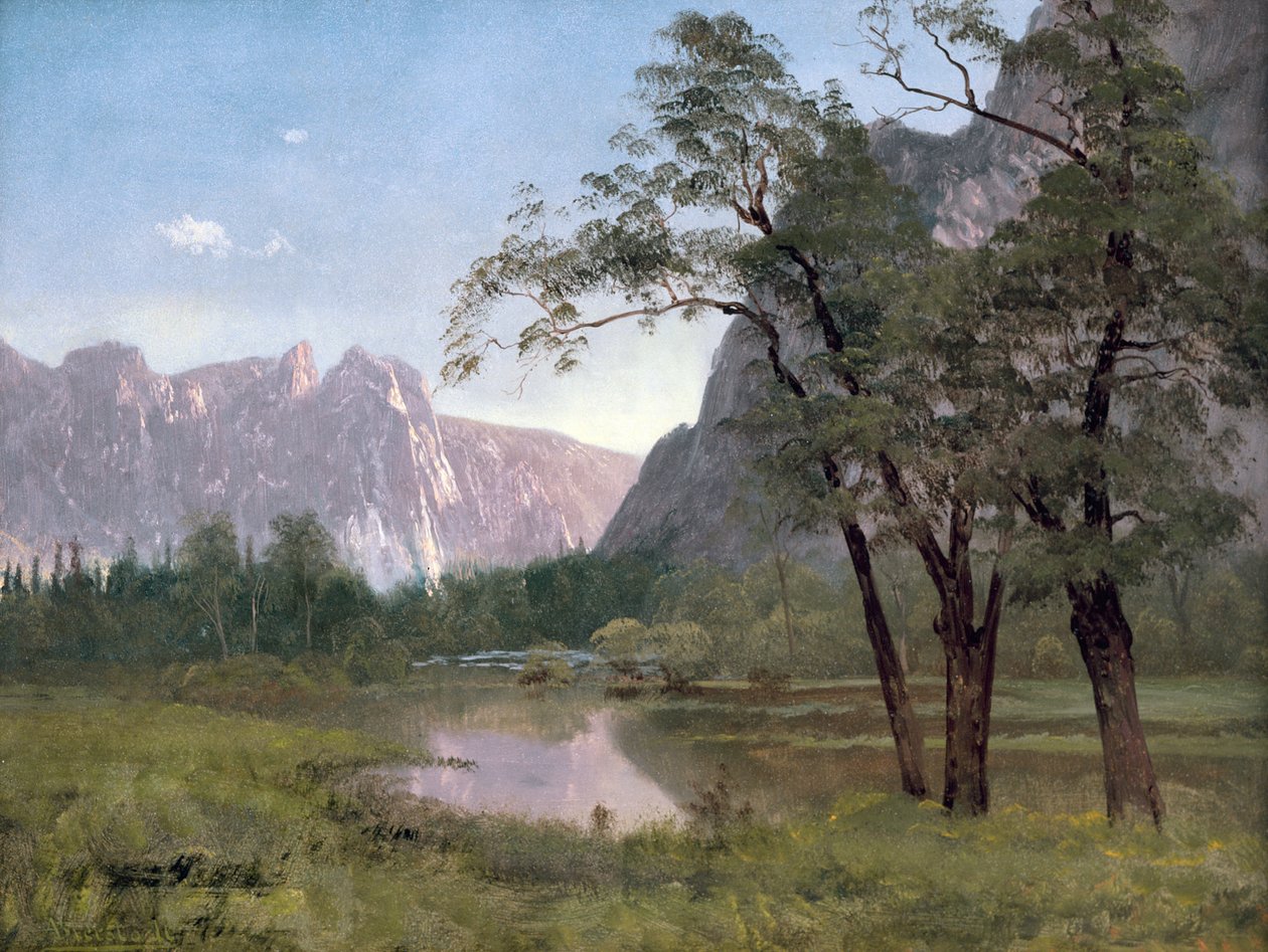 Yosemite Valley (olie på papir monteret på lærred) af Albert Bierstadt