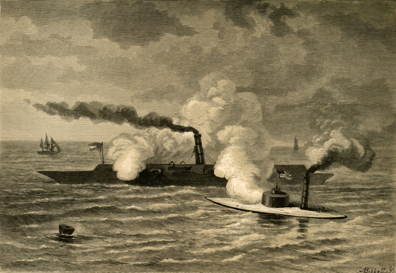 Overvågerens angreb på Merrimack, 1878. af Albert Bobbett