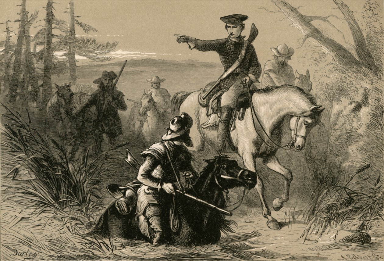 Major Washington på sin mission til den franske kommandør, 1877. af Albert Bobbett