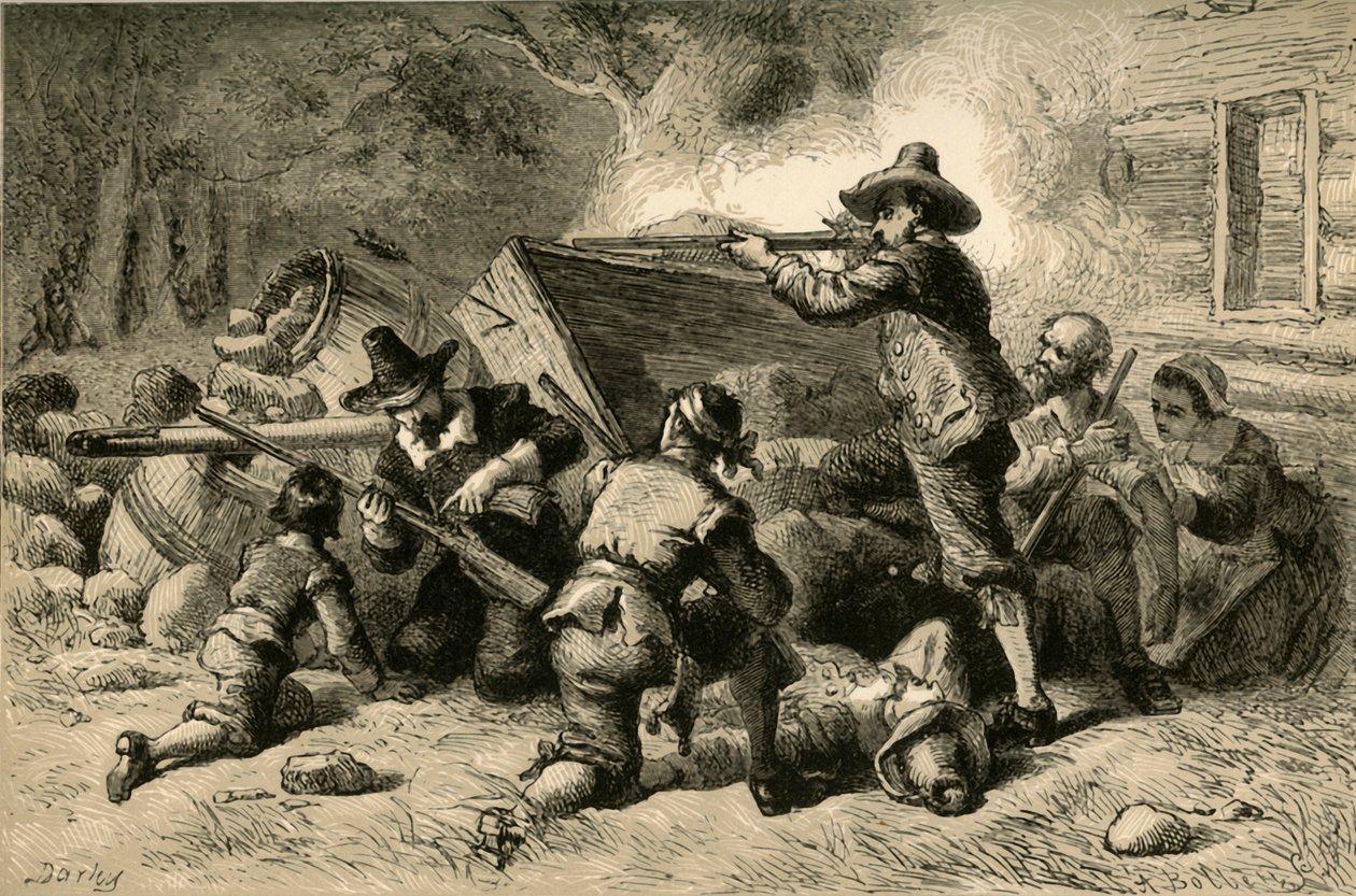 Virginians forsvarer sig selv mod indianere, 1877. af Albert Bobbett