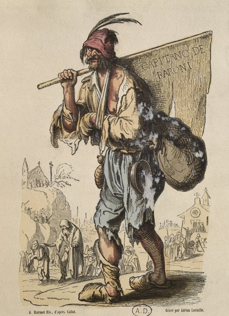 Kaptajn af Bohemians, efter Jacques Callot (1592-1635) graveret af Adrien Lavieille (1818-62) (farvestik) af Albert Charles August Racinet