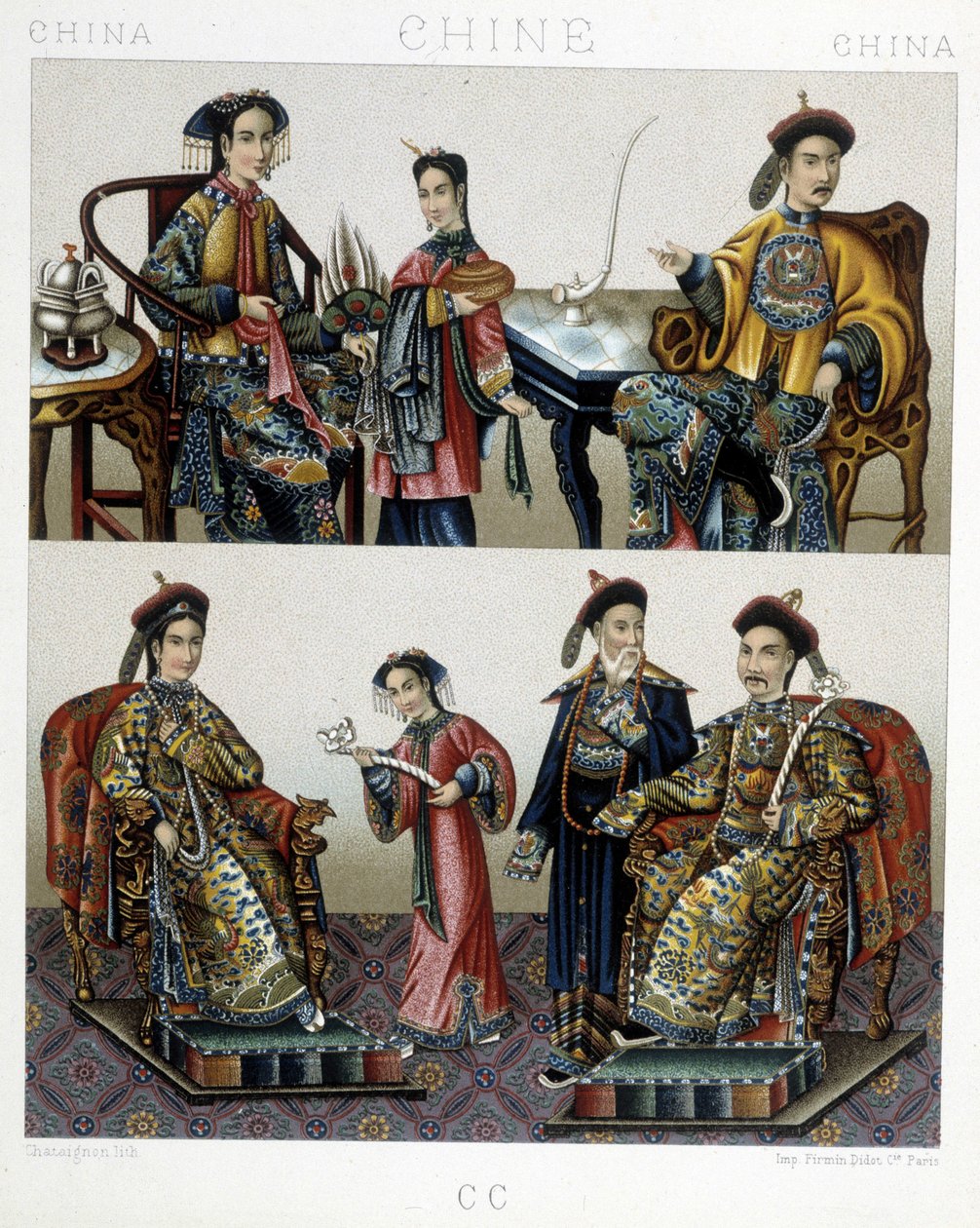 Chinese Aristocracy - i "" Le costume historique"" af Racinet af Albert Charles August Racinet