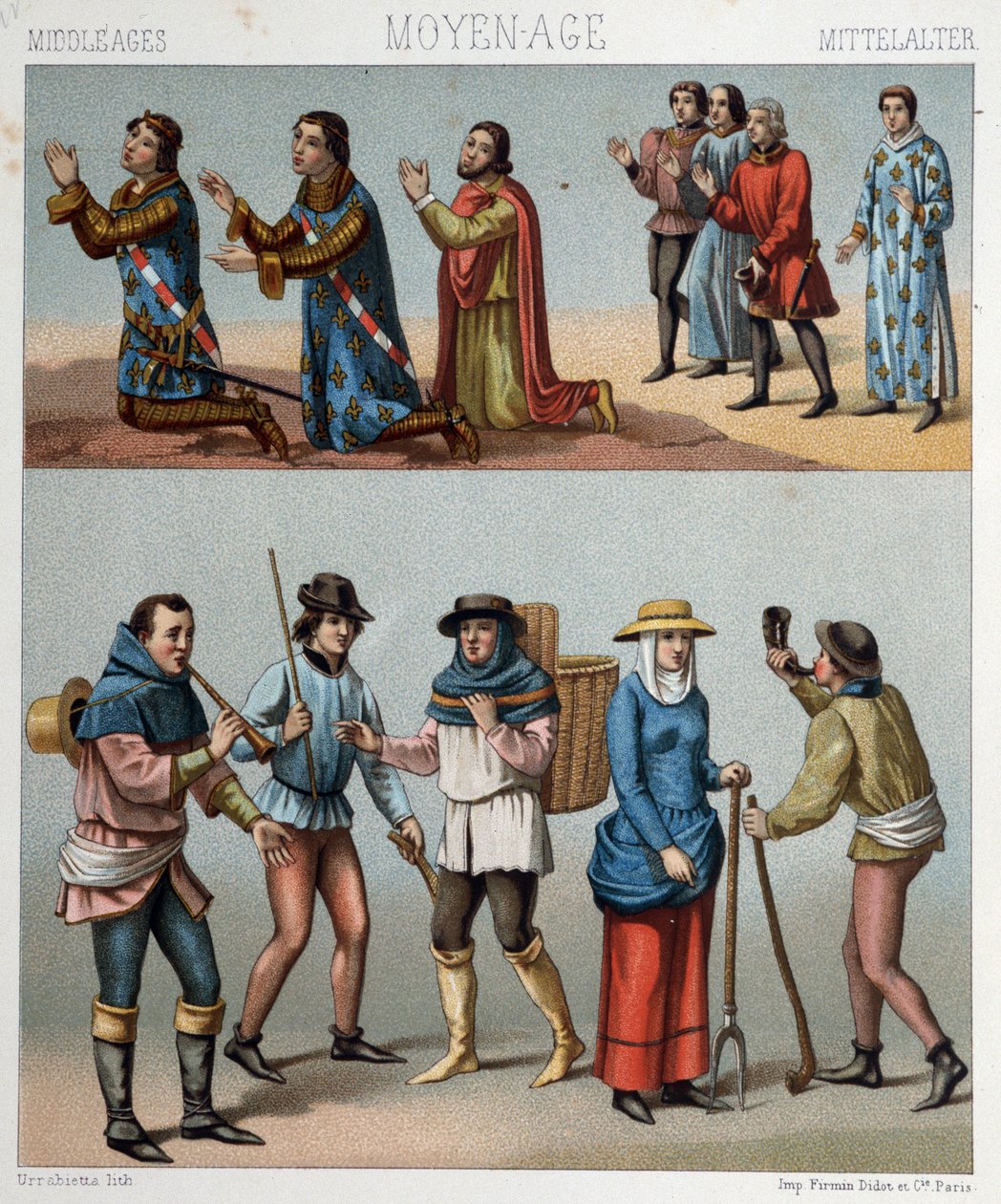 Borgerdragter i middelalderen - i "" Den historiske dragt"" af Racinet af Albert Charles August Racinet