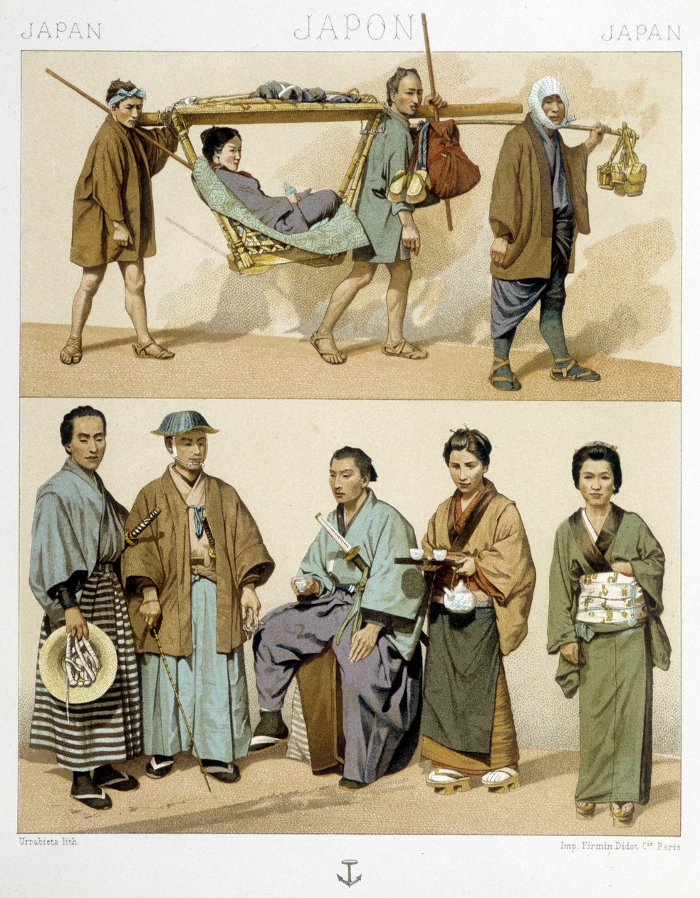 Kostumer og transport i Japan af Albert Charles August Racinet