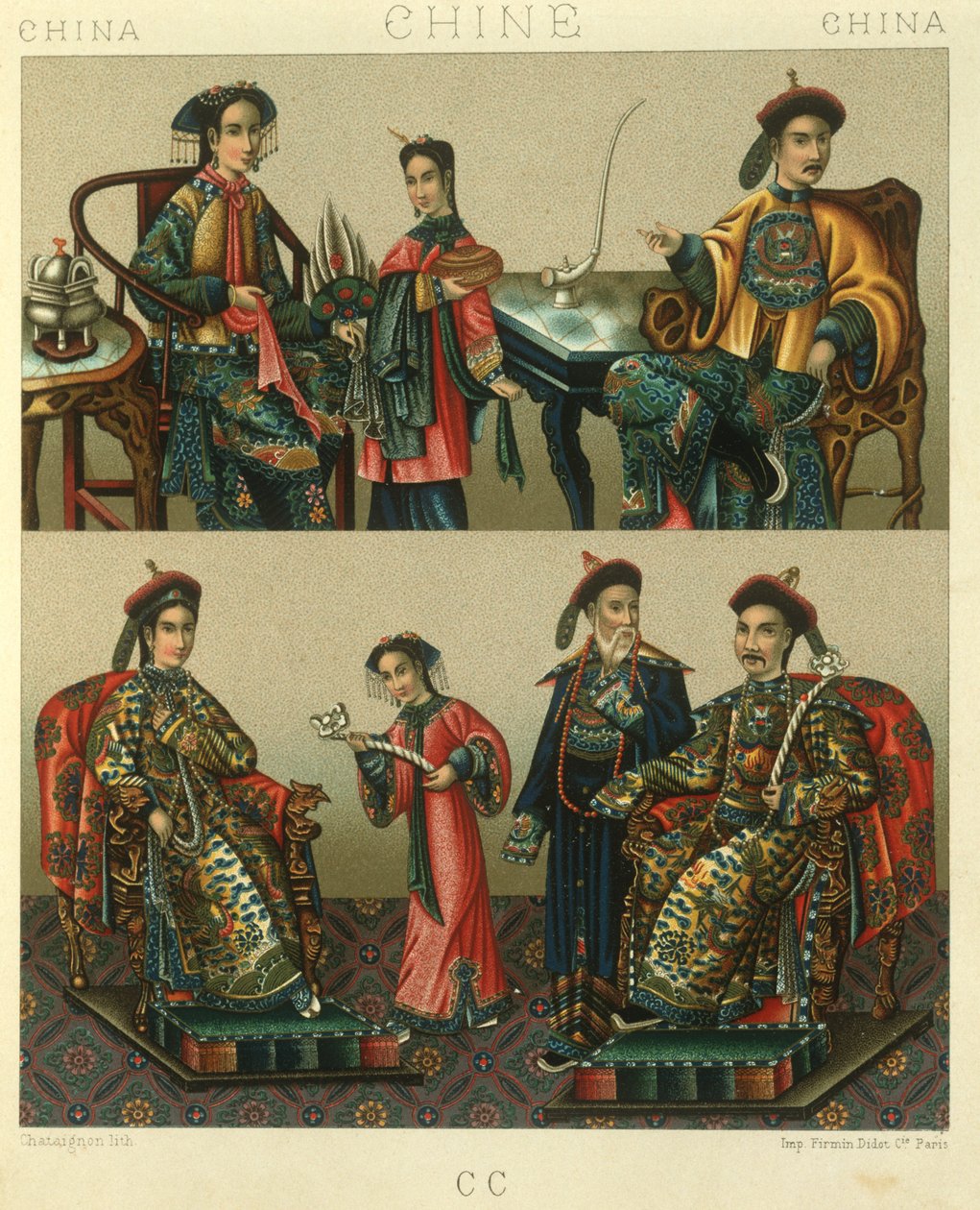 Illustration af den kejserlige familie af Chin; Kina af Albert Charles August Racinet
