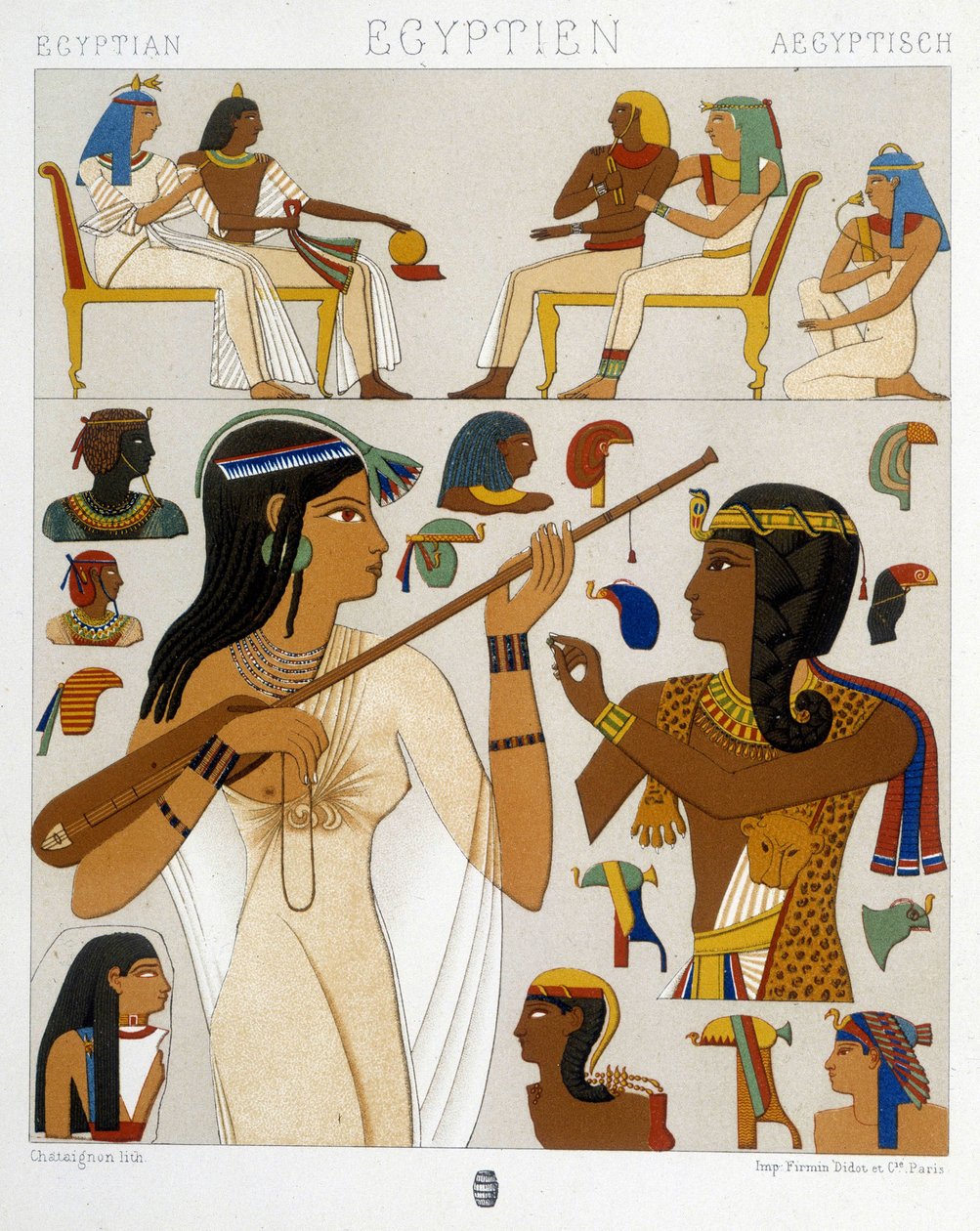 Billeder gengivet fra freskomalerierne i det gamle Egypten i "The Historical Costume"" af Racquet 1888 af Albert Charles August Racinet