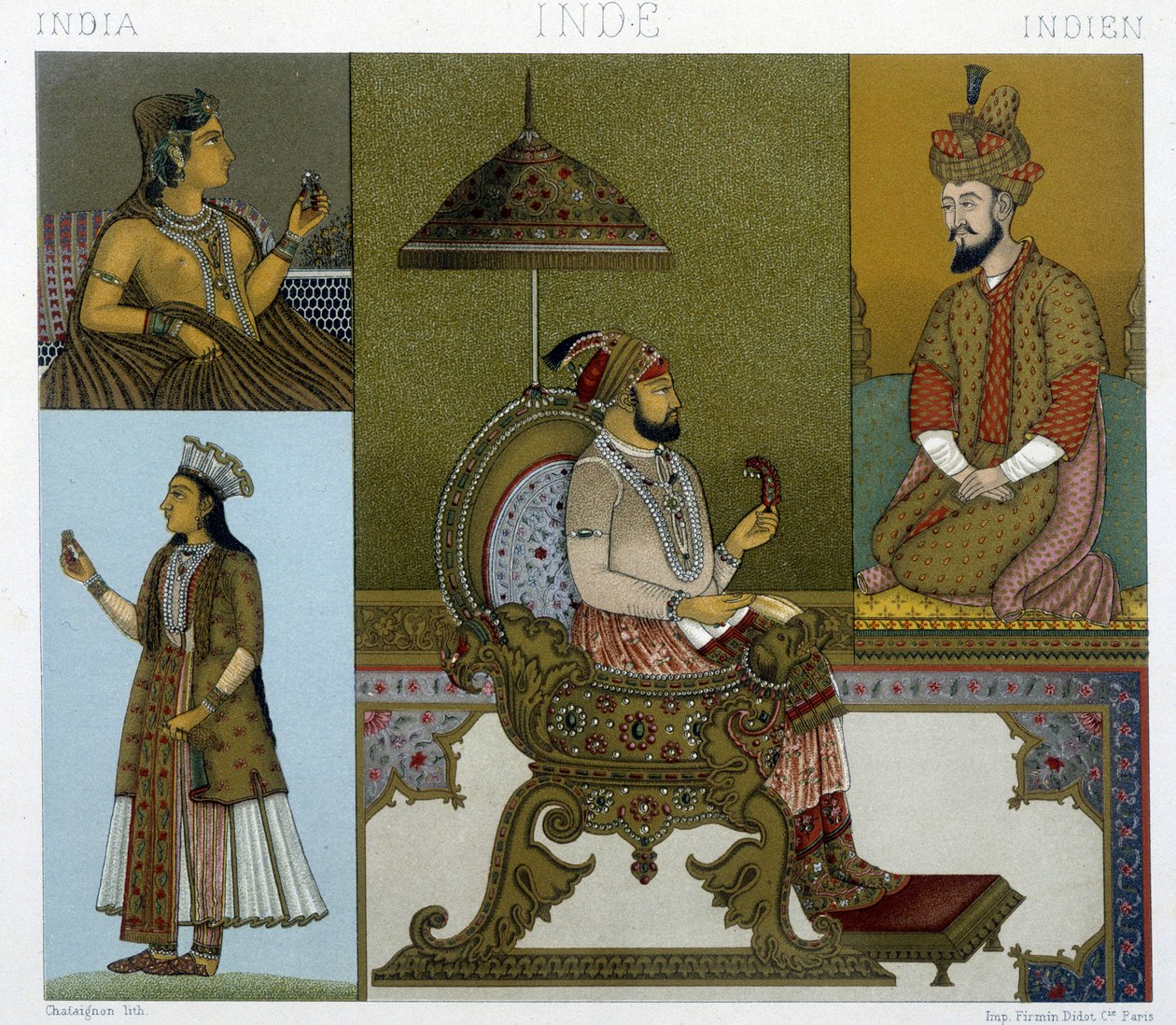 Mongolske kostumer, gravering af Racinet af Albert Charles August Racinet