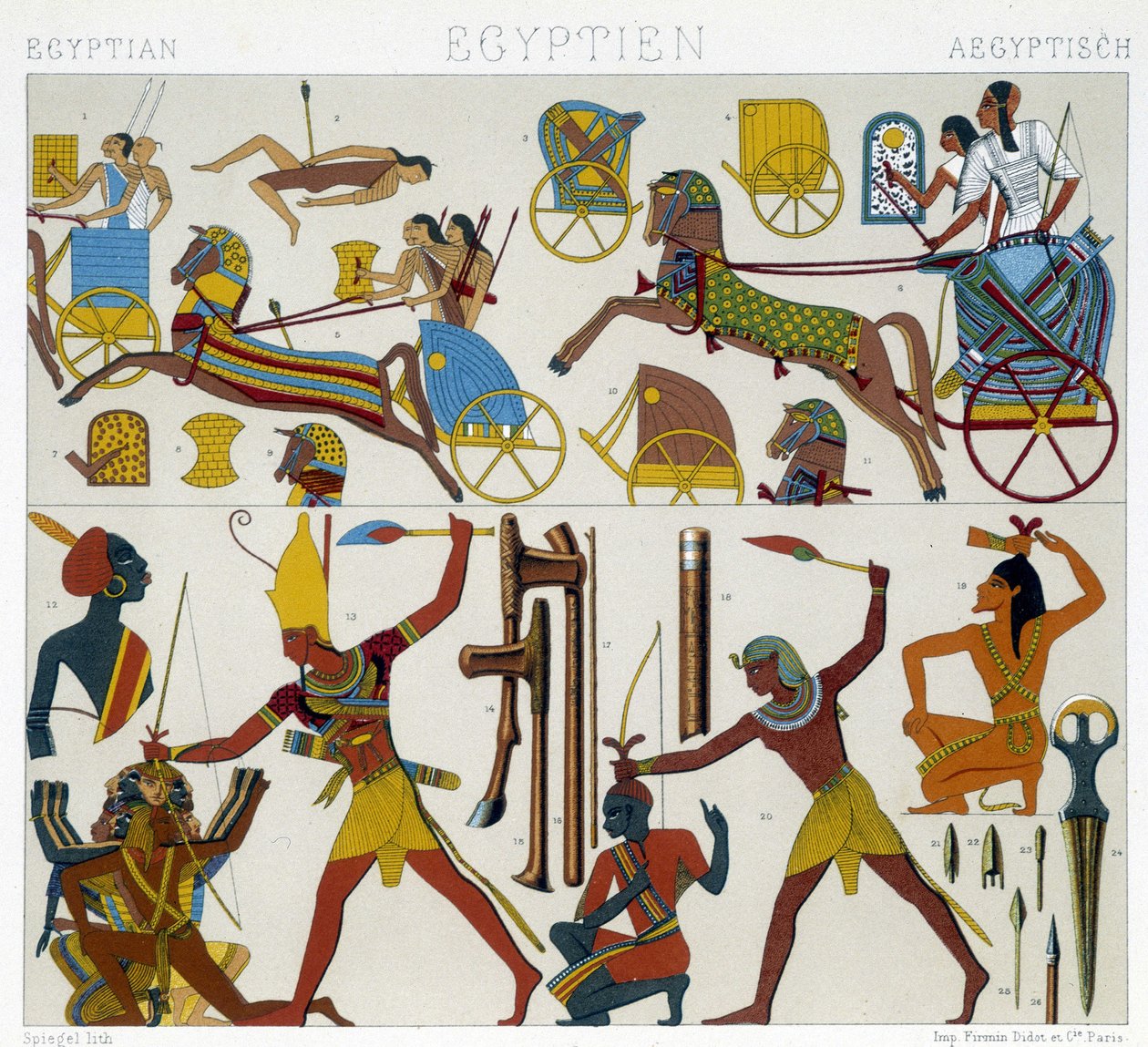 Gengivelse af egyptiske fresker - i "" Den historiske kostume"" af Racinet af Albert Charles August Racinet