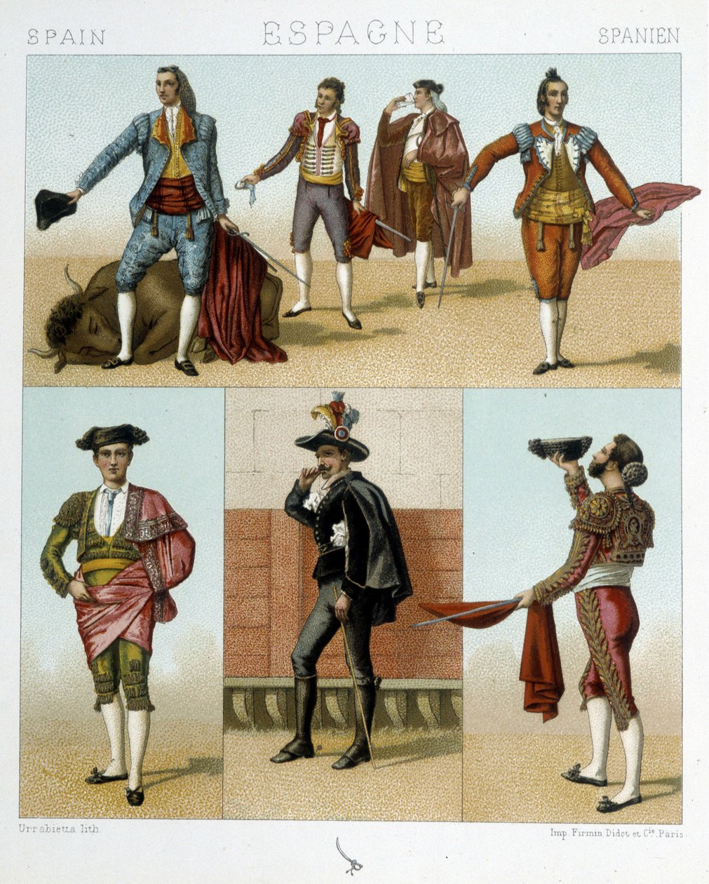 Toreador kostume i Spanien - i "" Den gamle og historiske kostume"" af Racinet af Albert Charles August Racinet