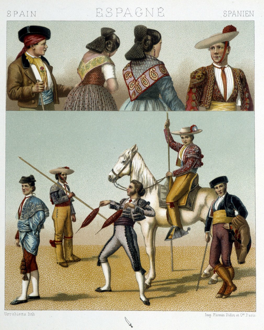 Toreador kostume i Spanien - i "" Den gamle og historiske kostume"" af Racinet af Albert Charles August Racinet