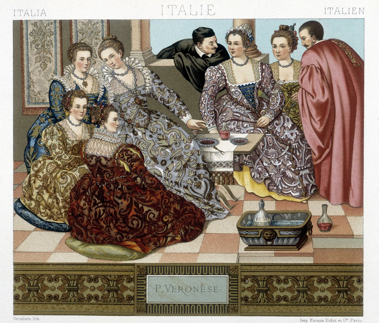 Venetianske dragter fra det 17. århundrede. Illustration i "Det historiske kostume" af Racquet af Albert Charles August Racinet
