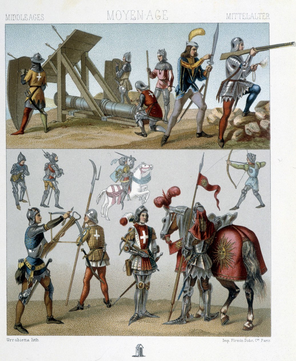 Krigere i det 15. århundrede - i "" Den historiske kostume"" af Racinet af Albert Charles August Racinet