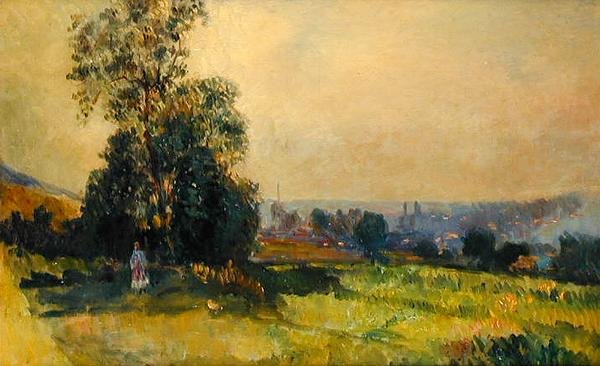 En ung pige i et landskab (olie på lærred) af Albert Charles Lebourg