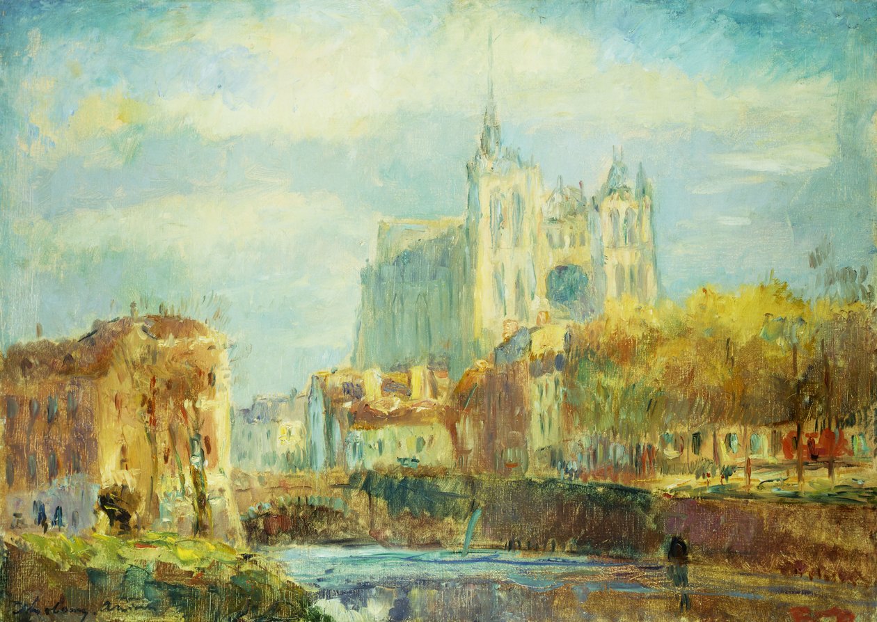Amiens katedral i efterårssol; Amiens Cathedral: Autumn Sun Effect, 1910 af Albert Charles Lebourg