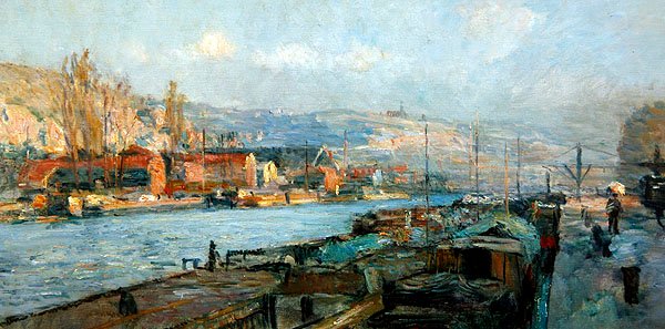 Ile Lacroix og Cote Sainte-Catherine, Rouen, om aftenen af Albert Charles Lebourg