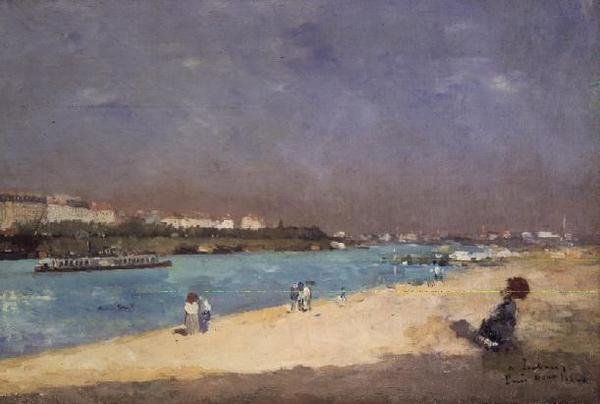 Udsigt over udkanten af Paris fra Pont National, 1882 af Albert Charles Lebourg