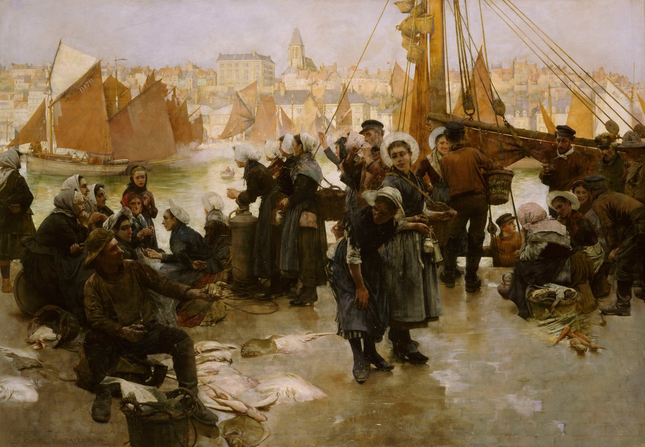 Fiskerflådens afgang, Boulogne, 1891 af Albert Chevallier Tayler