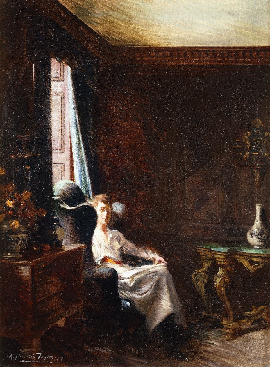 Læsning ved vinduet, 1919 af Albert Chevallier Tayler