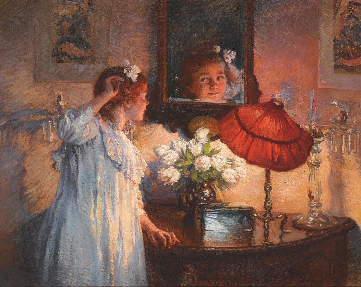 Spejlet - Albert Chevallier Tayler (1862-1925). Olie på lærred af Albert Chevallier Tayler