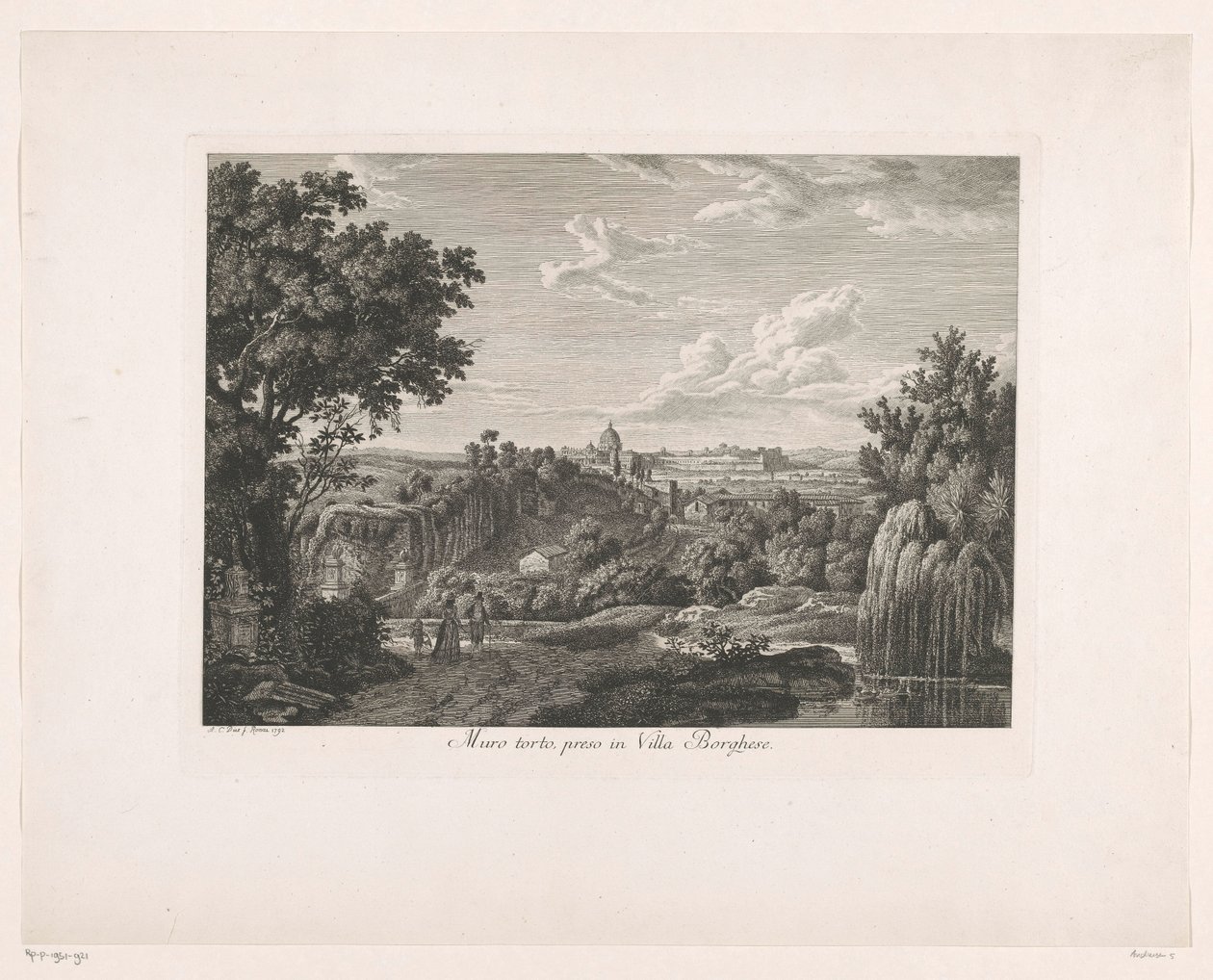 Tilgroet mur ved Villa Borghese Muro torto, preso i Villa Borghese (titel på objekt) Malay radirte Prospekte aus Italien (serietitel) af Albert Christoph Dies