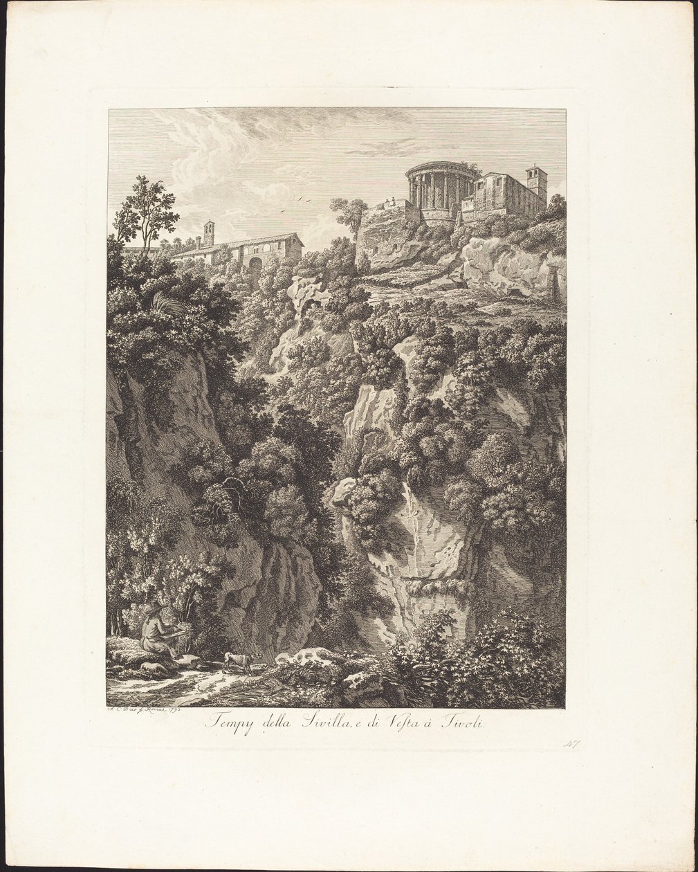 Tempj della Sibilla og Vesta i Tivoli af Albert Christoph Dies