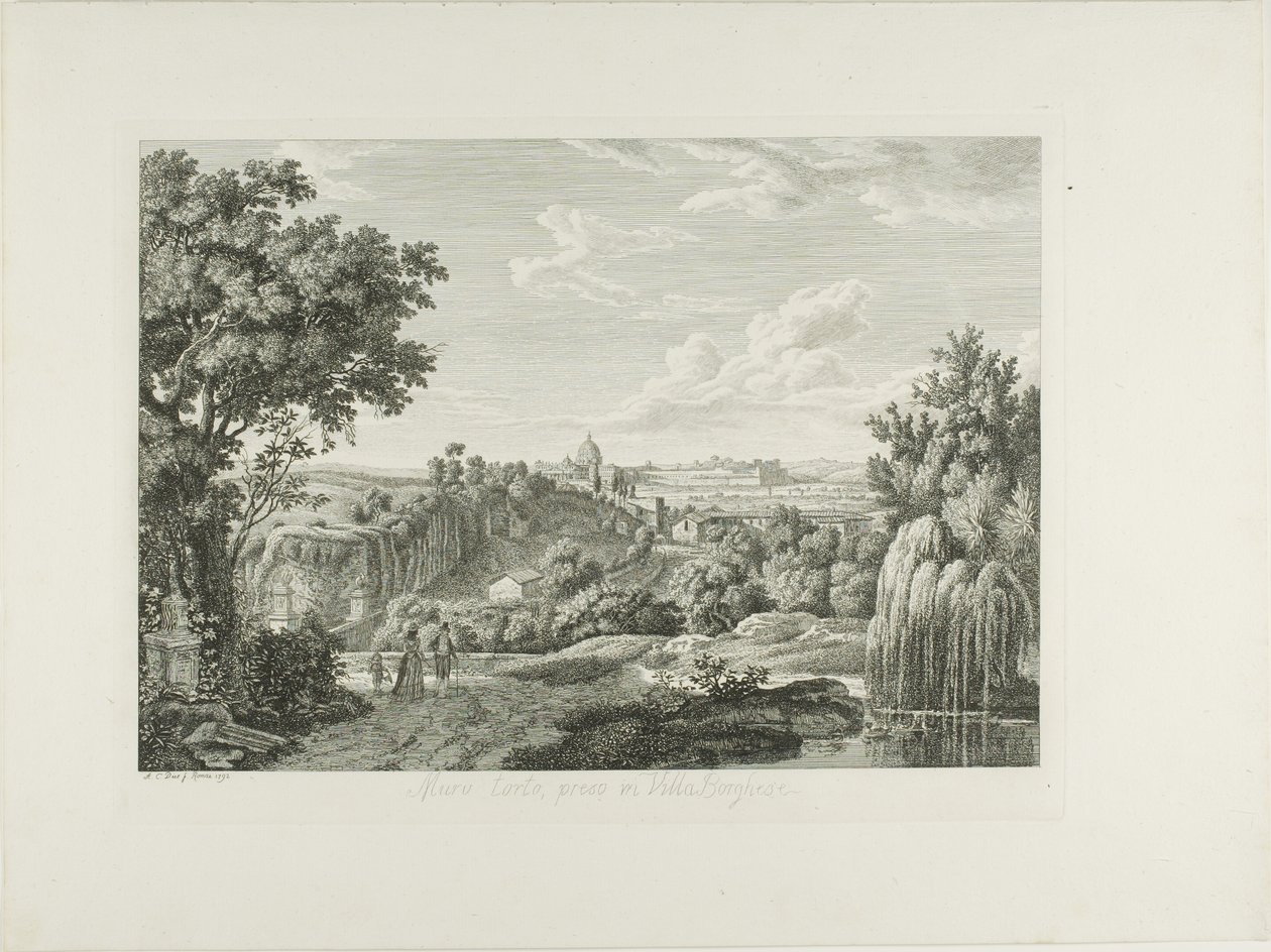Udsigt over den snoede mur i Villa Borghese af Albert Christoph Dies