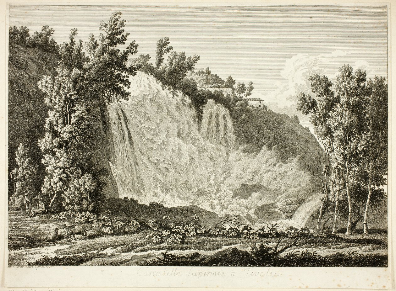 Vandfald over Tivoli, fra Picturesquely Etched Prospects fra Italien af Albert Christoph Dies