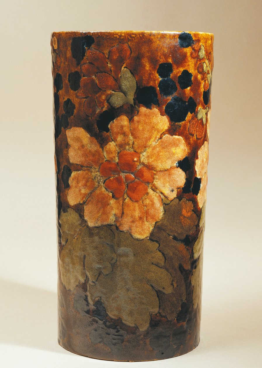 Vase med blomsterdekorationer af Albert Dammouse, stentøj af Albert Dammouse