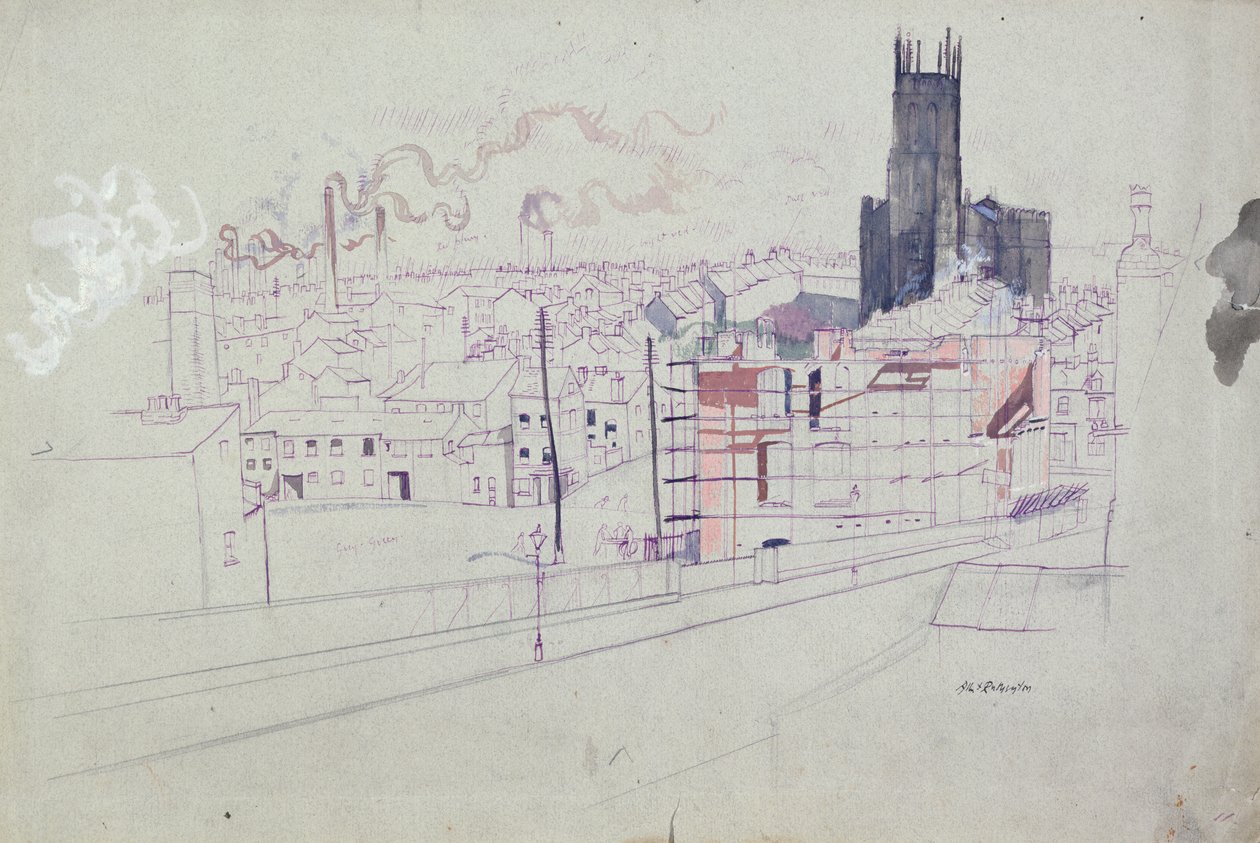 Industrial City (Leeds) (pen  blæk og akvarel på papir) af Albert Daniel Rutherston