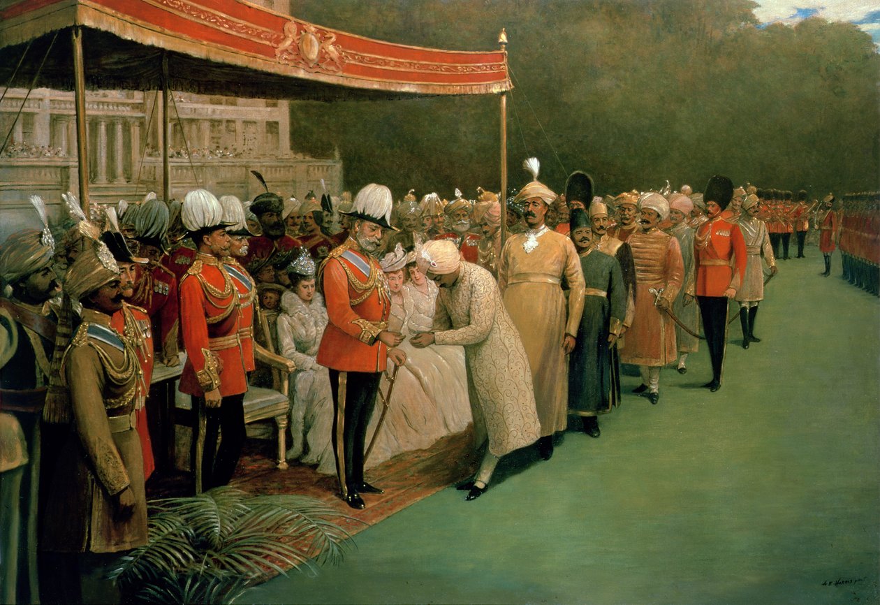 Edward VII modtager maharajaer og højtstående personer før hans kroning af Albert E. Harris