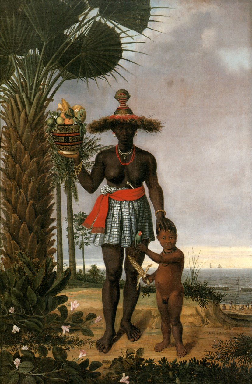 Fransk: Portrait de femme noire avec enfant et panier Amerikansk kvinde af Albert Eckhout