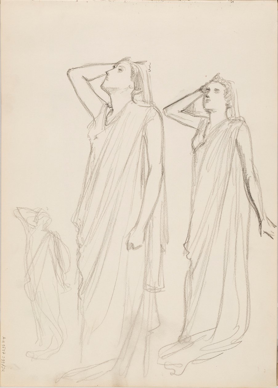 Aino Ackté som Alcestis, tre skitser af Albert Edelfelt