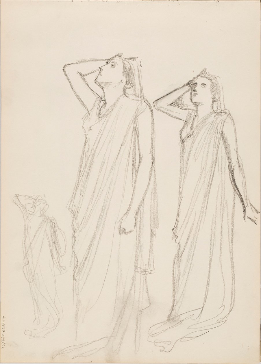 Aino Ackté som Alcestis, tre skitser af Albert Edelfelt