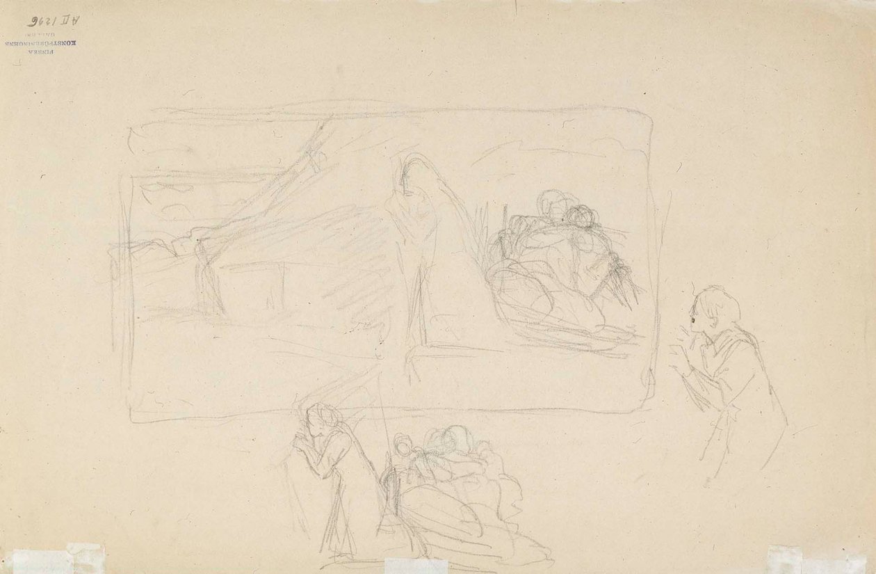 Nedbrændt landsby, skitse af Albert Edelfelt