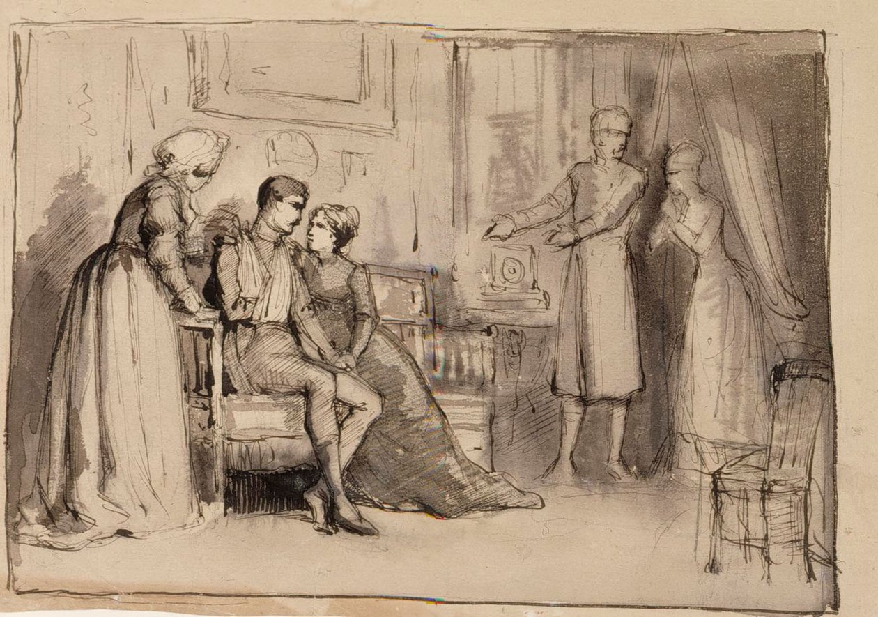 Kaptajnens hjemkomst, kompositionsstudie. Illustrationer til »Julqvällen« (Juleaften) af J. L. Runeberg af Albert Edelfelt