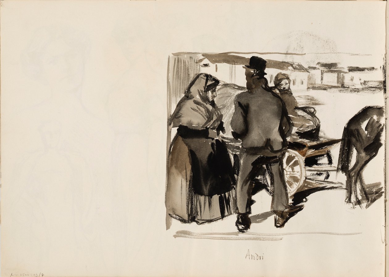 Hestetrukne vogne, tre personer af Albert Edelfelt