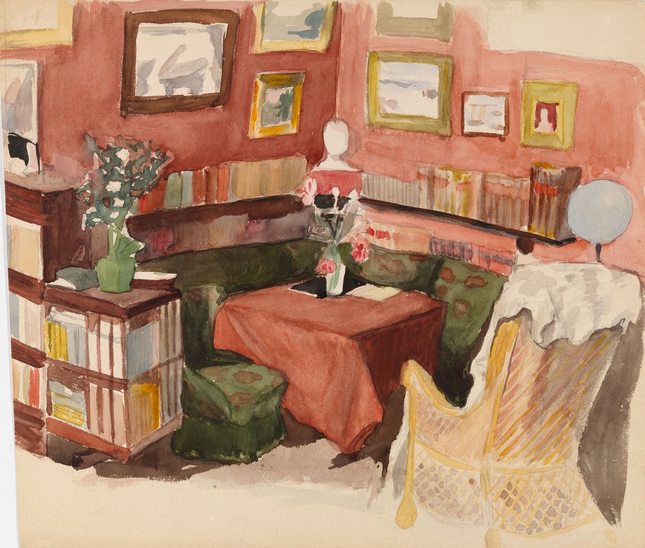 Interiør fra Annie og Berta Edelfelts hjem i Helsinki af Albert Edelfelt