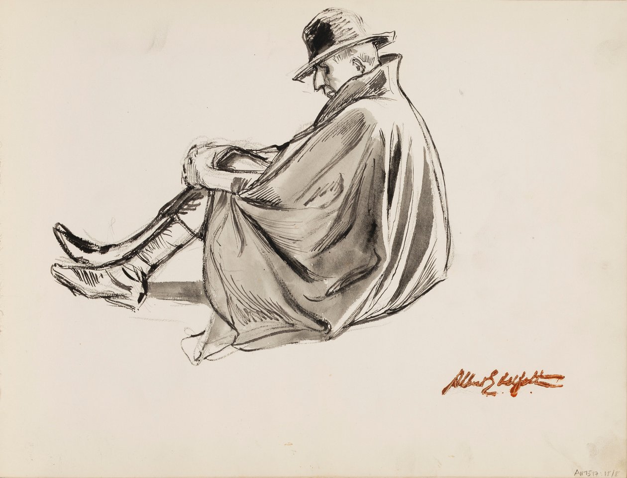 Siddende mand i kappe af Albert Edelfelt