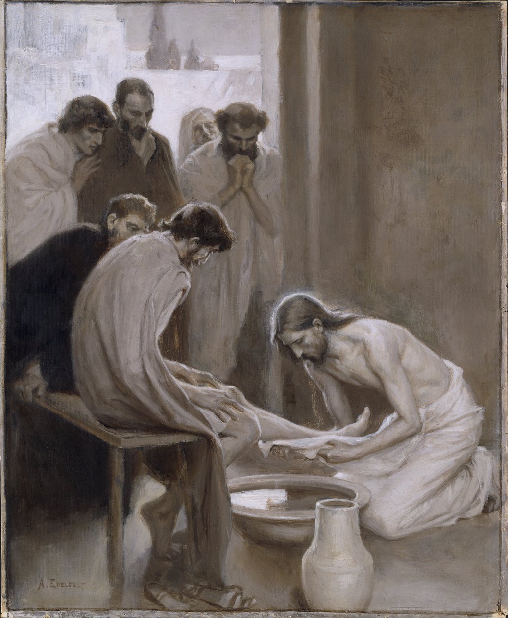 Jesus vasker sine disciples fødder af Albert Edelfelt